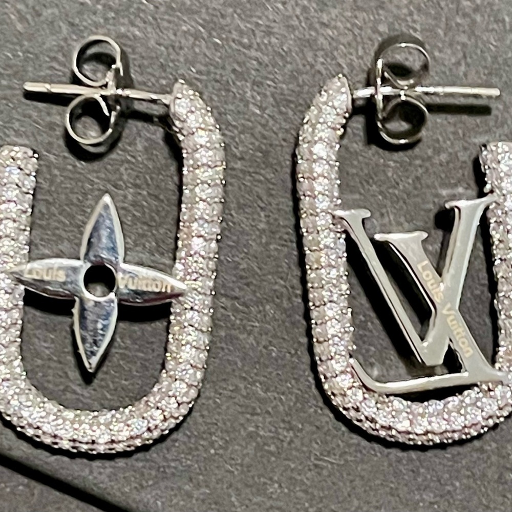 Small Gold or Silver LV Earrings w/Bling - Picture 4 of 4